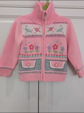 2/$35 Pink Angora Blend Cardigan – Kids Size 2 – Floral Embroidery